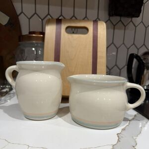 Pfaltzgraff "Aura Pink" 2 Piece Pitcher or Small Creamer Set Vintage Rare